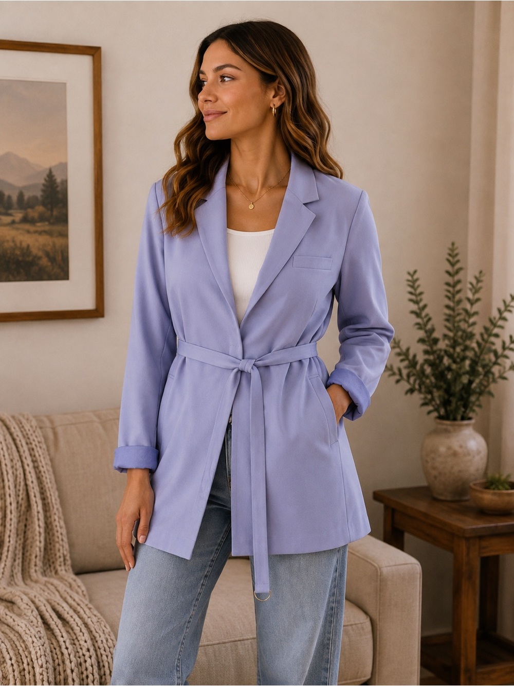 90s Inspired Longline Blazer Jacket Tailored Work Lavender Lilac Purple Size 14